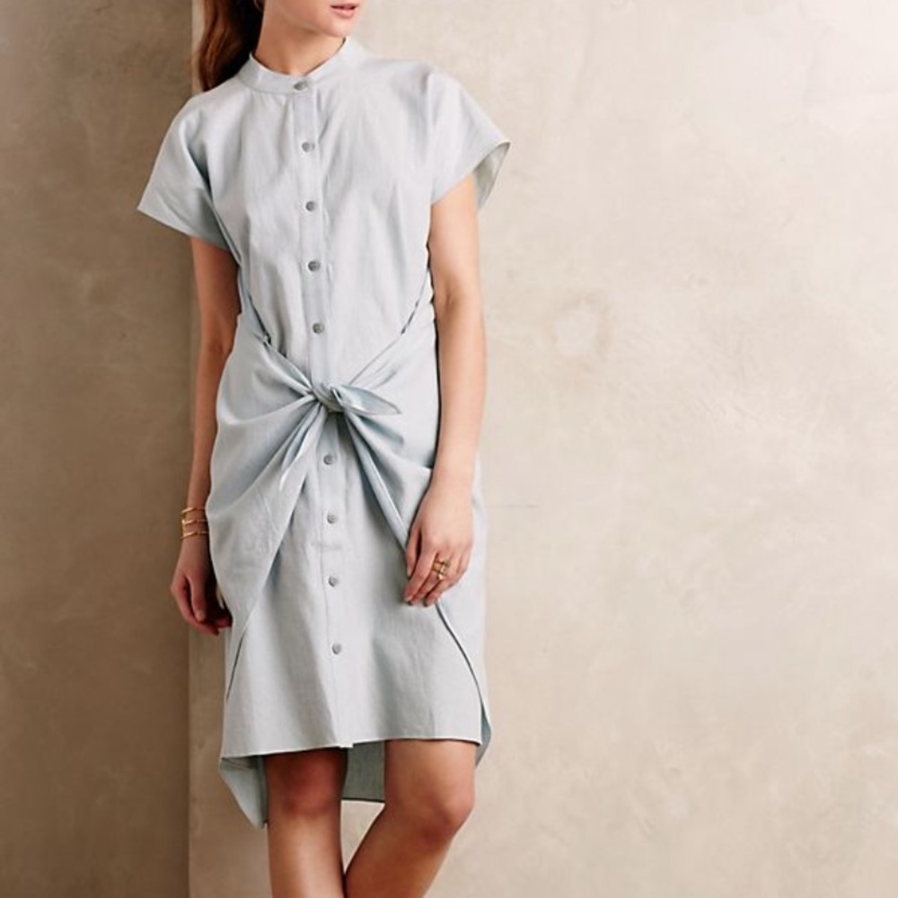 Corey Lynn Calter Tie-Front Chambray Shirt-Dress M